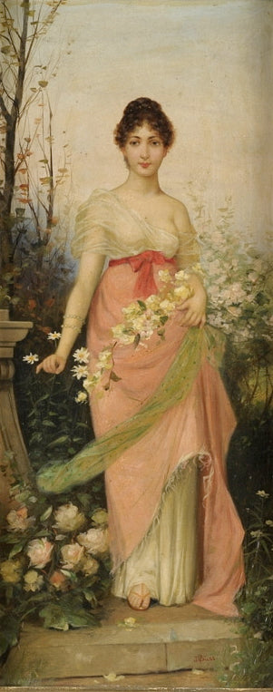 In the Rose Garden, vintage artwork by Josef Wenzel Süss, 12x8" (A4) Poster