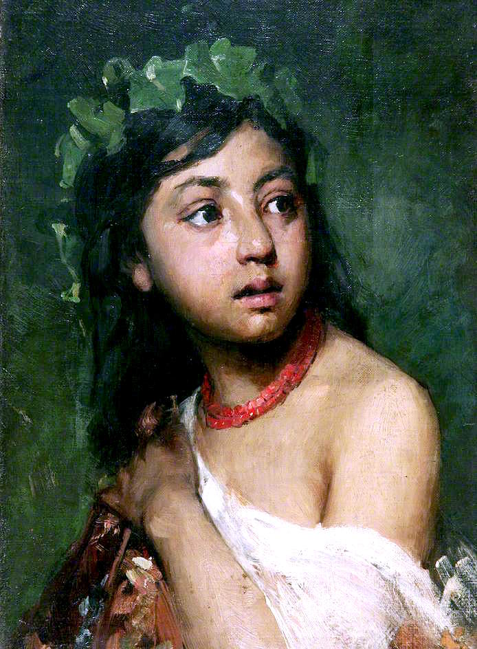 Italian Girl with Necklace, vintage artwork by Susan Isabel Dacre, 12x8" (A4) Poster