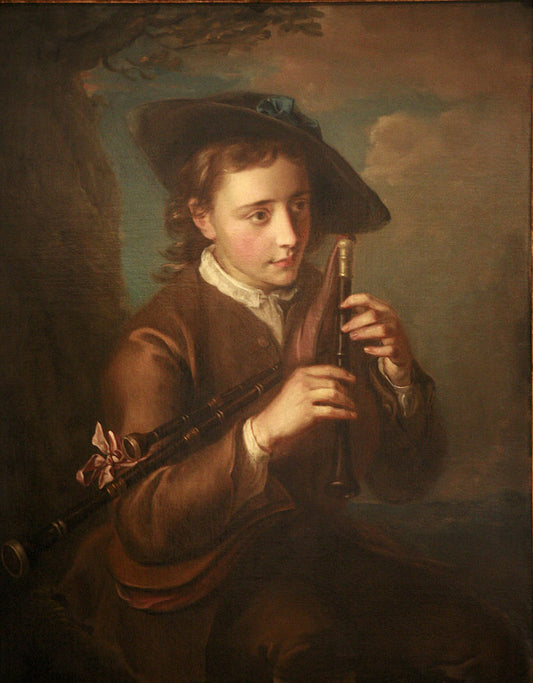 Bagpipe Player, vintage artwork by Philipe Mercier, 12x8" (A4) Poster