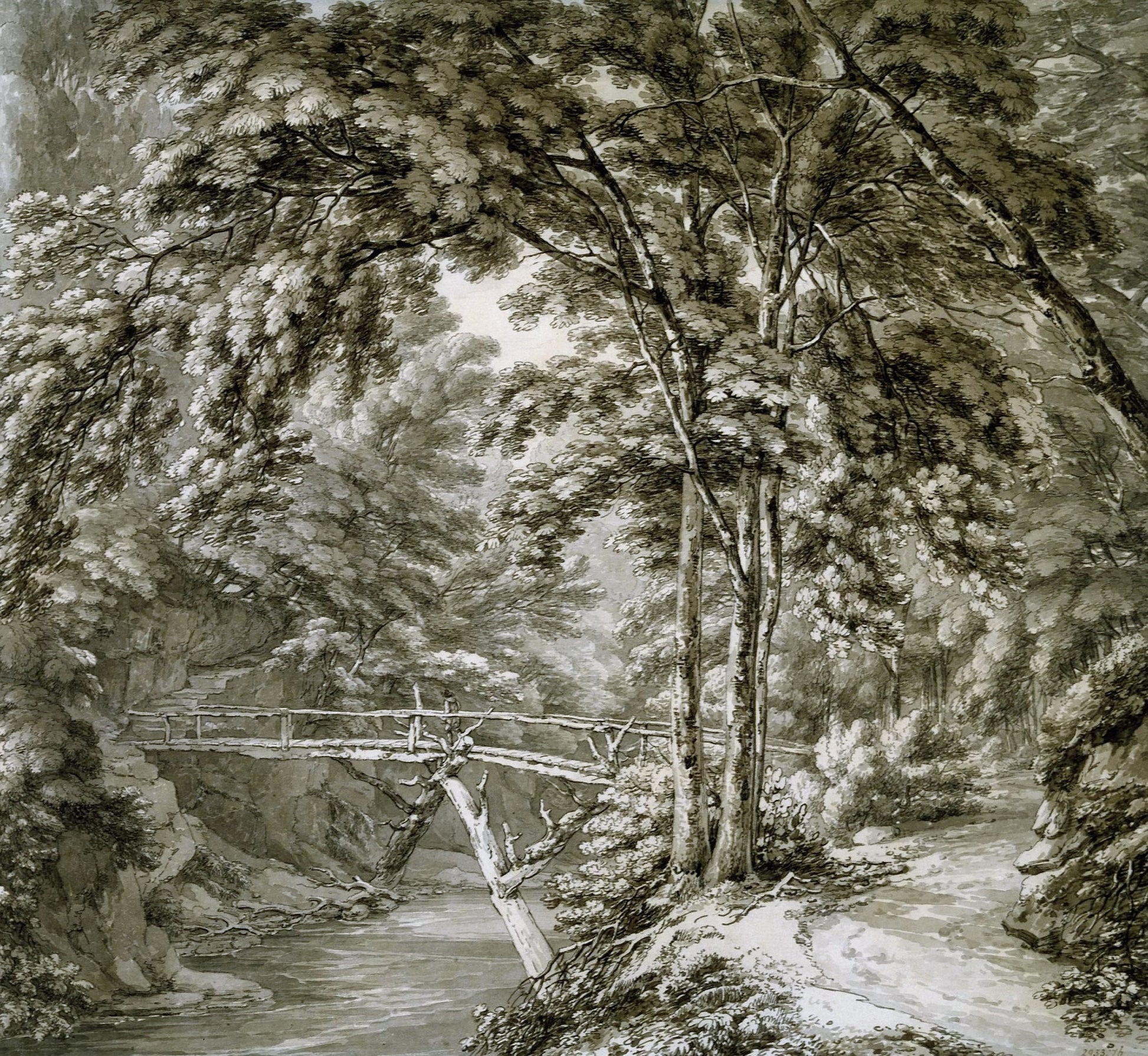 The River Teme at Downton, Herefordshire, vintage artwork by Thomas Hearne, 12x8" (A4) Poster