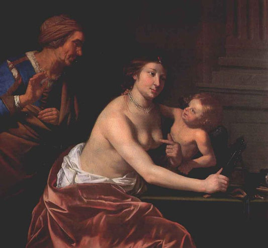 Venus and Amor and an Old Woman, vintage artwork by Jan van Bijlert, 12x8" (A4) Poster