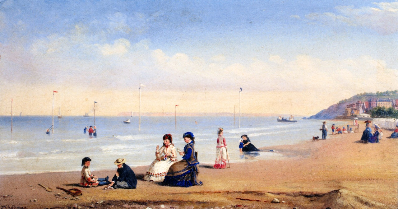 Stylish Ladies on the Beach, vintage artwork by John Watkins Chapman, 12x8" (A4) Poster