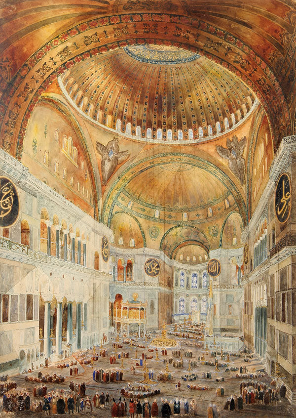Hagia Sophia in Constantinople, Interior, vintage artwork by Gaspare Fossati, A3 (16x12") Poster Print