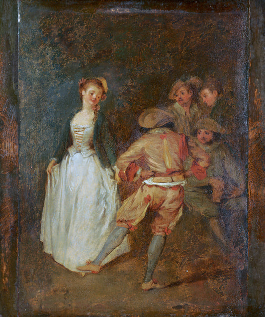 Pastoral Dance, vintage artwork by Jean-Antoine Watteau, 12x8" (A4) Poster