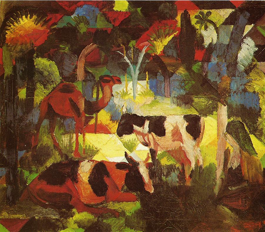 Landscape with Cows and Camel, vintage artwork by August Macke, 12x8" (A4) Poster