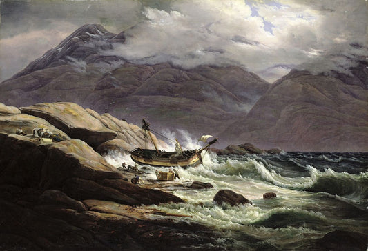 Shipwreck on the Norwegian Coast, vintage artwork by Johan Christian Claussen Dahl, A3 (16x12") Poster Print
