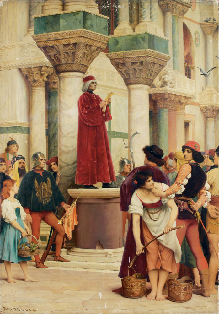Proclamation of an edict in Venice in the 15th century, vintage artwork by Jacques Clement Wagrez, 12x8" (A4) Poster