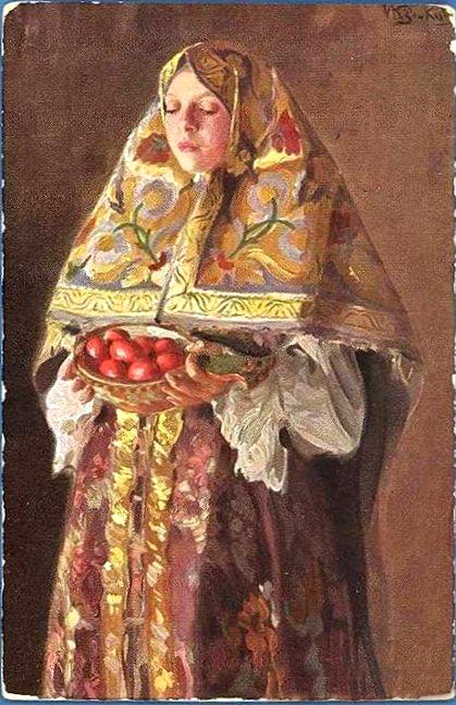 Portrait Of A Young Russian Woman, vintage artwork by Ivan Kulikov, 12x8" (A4) Poster