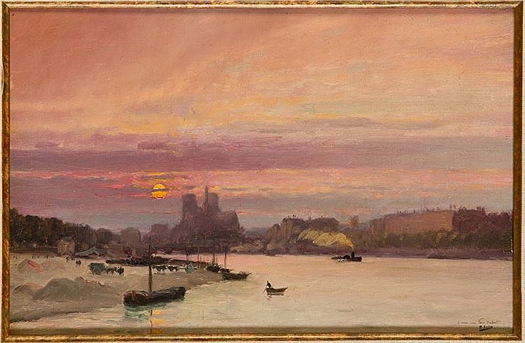Paris Sunset, vintage artwork by Paul Jean Sain, 12x8" (A4) Poster