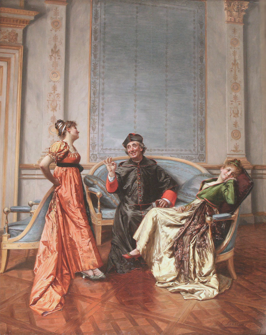 Entertaining the Cardinal, vintage artwork by Francois Brunery, 12x8" (A4) Poster