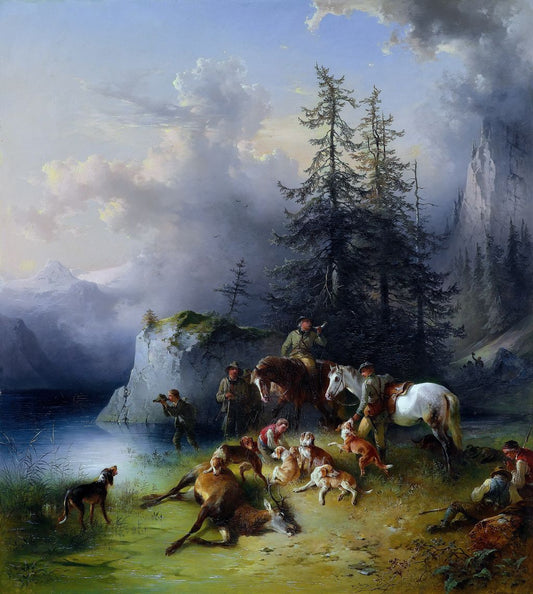 At the End of the Hunt, vintage artwork by Friedrich Gauermann, A3 (16x12") Poster Print