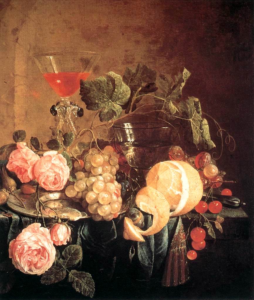 Still-Life with Flowers and Fruit, vintage artwork by Jan Davidsz. de Heem, 12x8" (A4) Poster