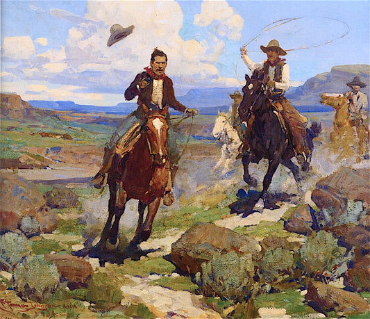 Pursuit of a Cattle Thief, vintage artwork by Frank Tenney Johnson, 12x8" (A4) Poster