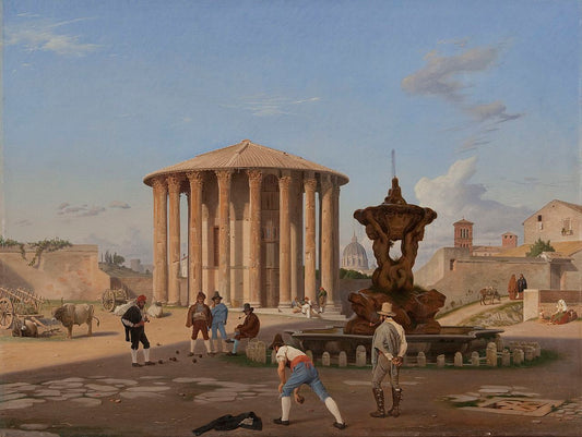 Vesta Temple in Rome, vintage artwork by Constantin Hansen, A3 (16x12") Poster Print