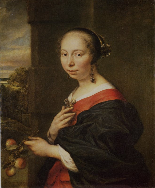 Portrait of a Lady with Peaches, vintage artwork by Govaert Flinck, 12x8" (A4) Poster