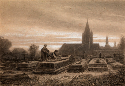 At the Cemetery, vintage artwork by Alexei Bogoliubov, 12x8" (A4) Poster