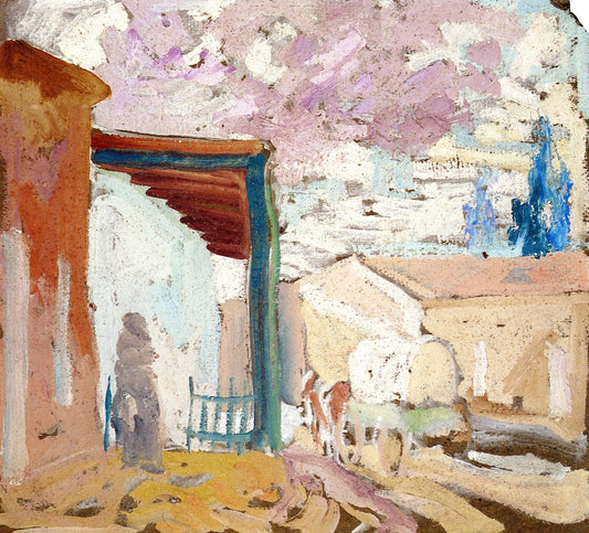 Street Scene with Wagon, vintage artwork by Albert Henry Krehbiel, 12x8" (A4) Poster