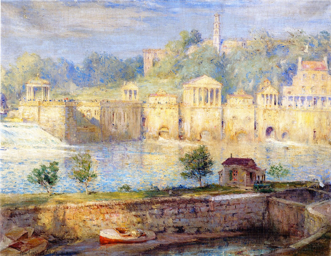 Old Waterworks, Fairmount, vintage artwork by Colin Campbell Cooper, 12x8" (A4) Poster