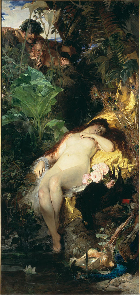 Nymph and Fauns, vintage artwork by Julius Johann Ferdinand Kronberg, 12x8" (A4) Poster