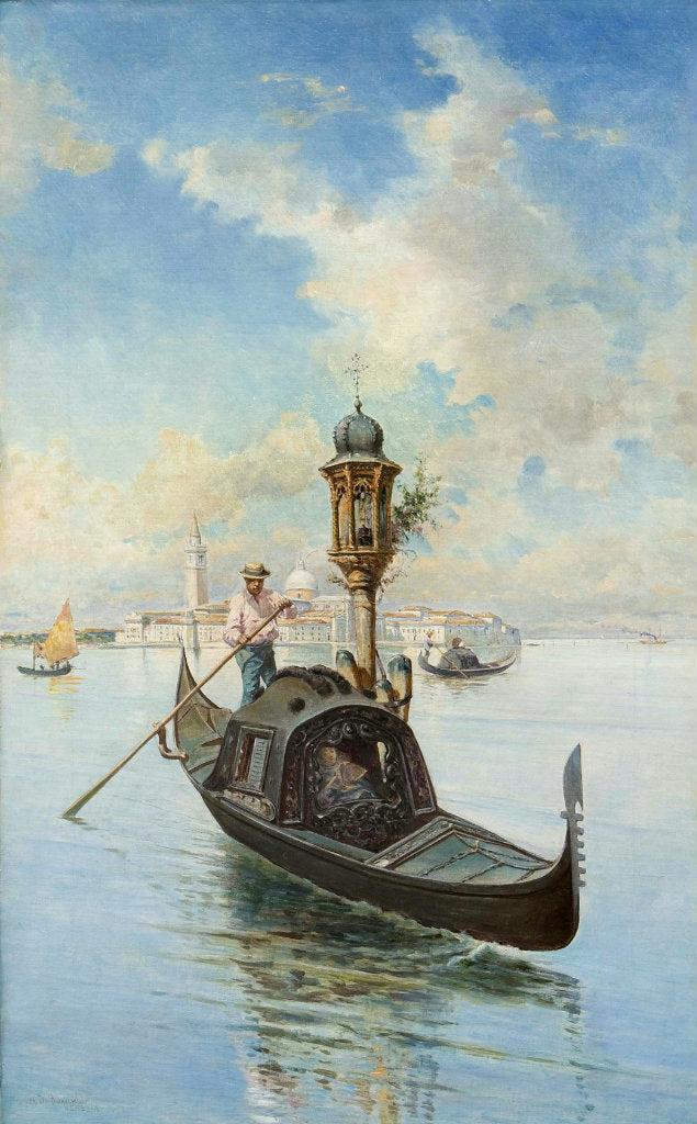 Venetian Gondola, vintage artwork by Mariano de Franceschi, 12x8" (A4) Poster