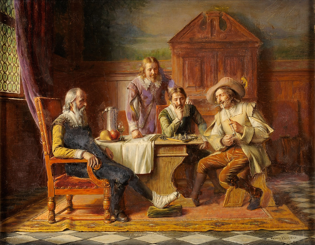 The Chess Game, vintage artwork by Alois Binder, 12x8" (A4) Poster