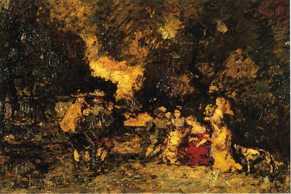 Garden Party, vintage artwork by Adolphe-Joseph-Thomas Monticelli, 12x8" (A4) Poster
