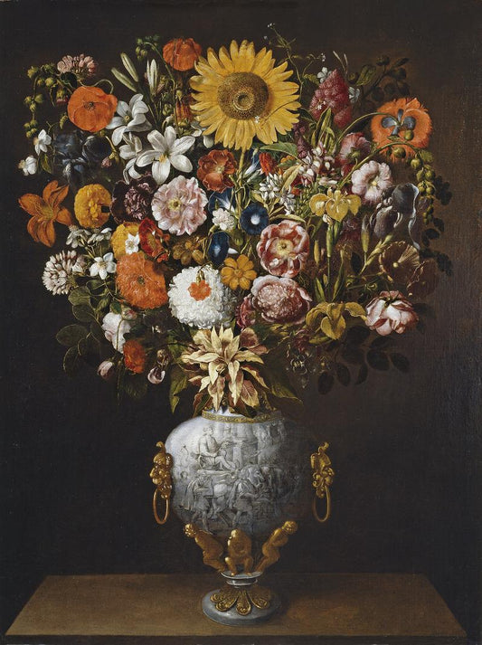 Florero con cuadriga vista de perfil (Vase with 'Chariot' Handles with Flowers), vintage artwork by Tomàs Yepes, 12x8" (A4) Poster
