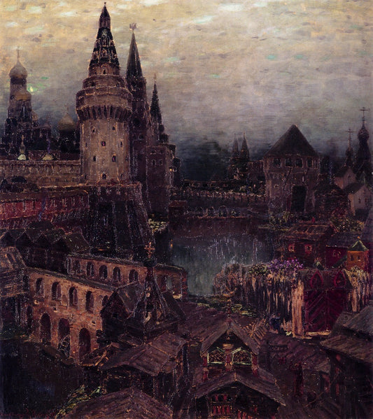 17th Century Moscow. At Dawn. Voskresensky Gates, vintage artwork by Viktor Mikhaylovich Vasnetsov, 12x8" (A4) Poster