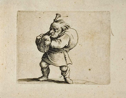Les Gobbi, suite appelee aussi Les Bossus, Les Pygmees, Les Nains Grotesques ~ The Bagpipe Player, vintage artwork by Jacques Callot, 12x8" (A4) Poster