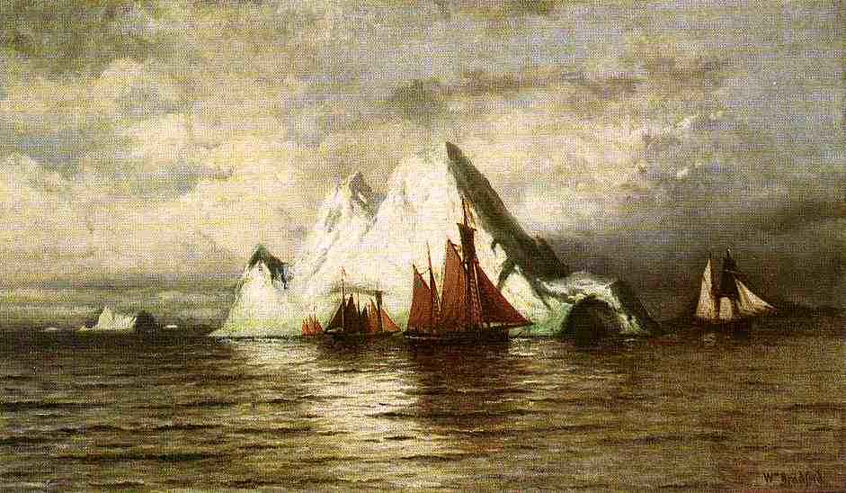 Fishing Boats and Icebergs, vintage artwork by William Bradford, 12x8" (A4) Poster
