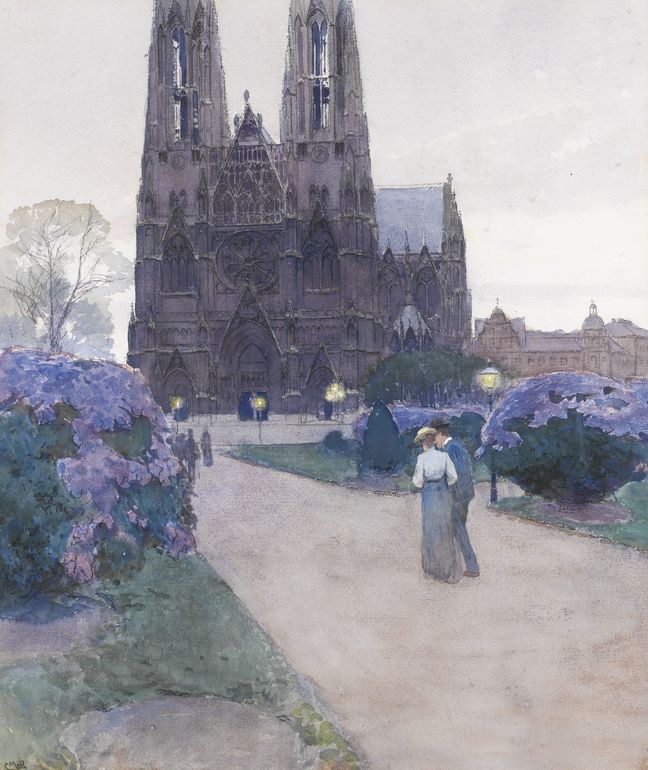 Stroll in the Gardens of Vienna by Carl Julius Rudolf Moll,A3(16x12")Poster