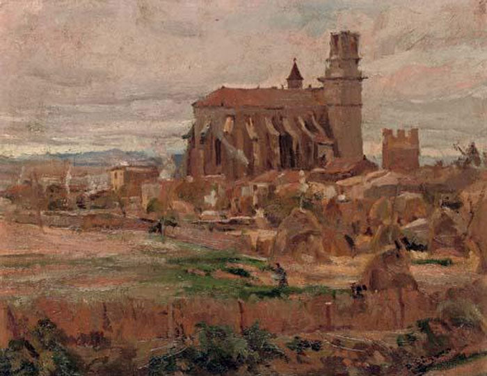 Paisaje con iglesia by Francisco Gimeno y Arasa,A3(16x12")Poster