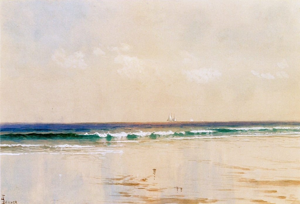 Coastline with Distant Ships, vintage artwork by Alfred Thompson Bricher, 12x8" (A4) Poster