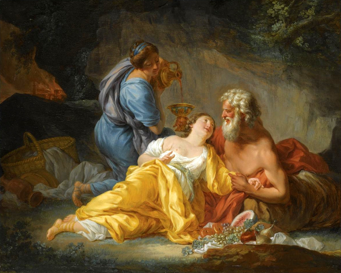 Lot and his Daughters, vintage artwork by Jacques-Antoine Beaufort, 12x8" (A4) Poster