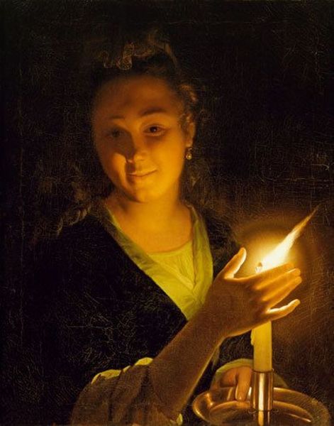Young woman with candle, vintage artwork by Godfried Schalcken, 12x8" (A4) Poster