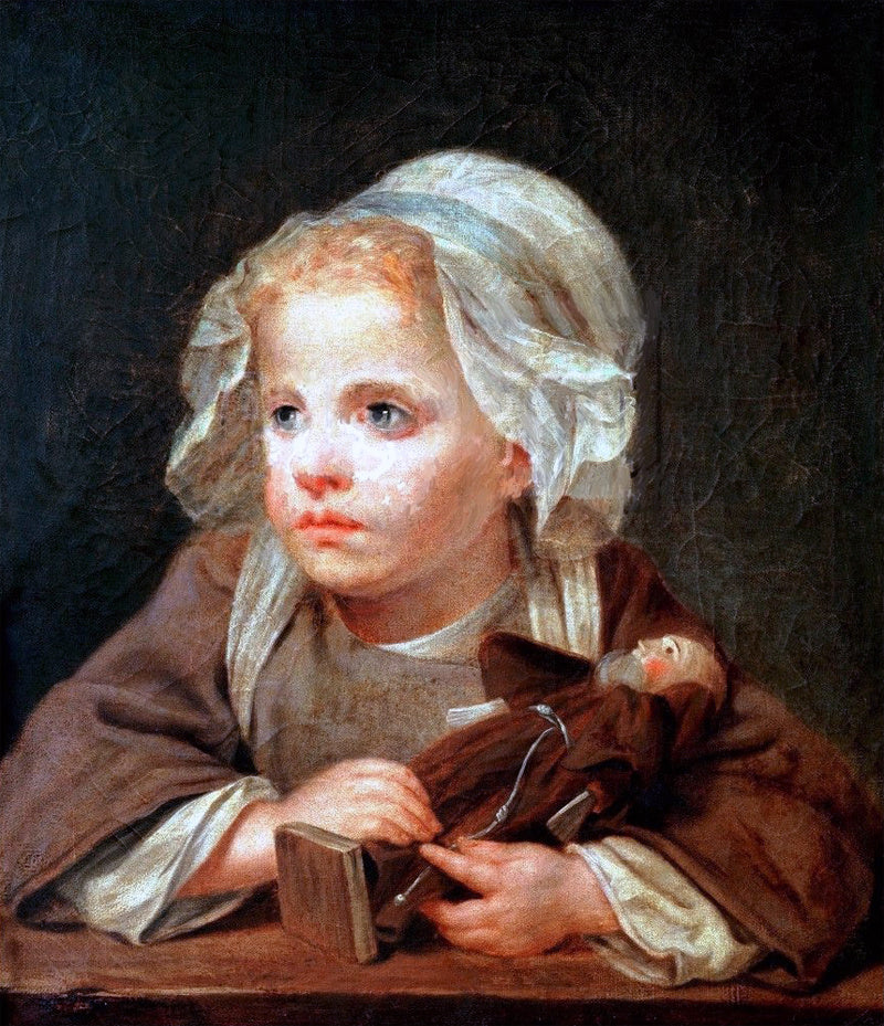 Girl with a capuchin, vintage artwork by Jean-Baptiste Greuze, 12x8" (A4) Poster