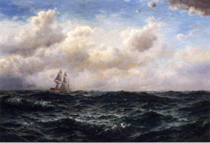Ship at Sea, vintage artwork by Edward Moran, 12x8" (A4) Poster