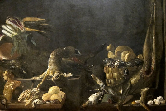 Still life with Game, vintage artwork by Alejandro de Loarte, 12x8" (A4) Poster