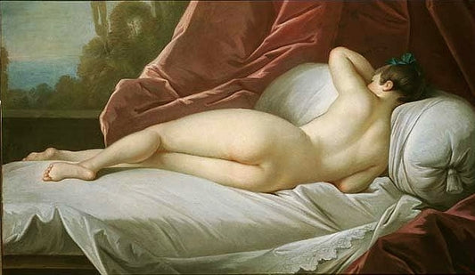 A Reclining Female Nude, vintage artwork by Follower of Jean-Baptiste Van Loo, 12x8" (A4) Poster