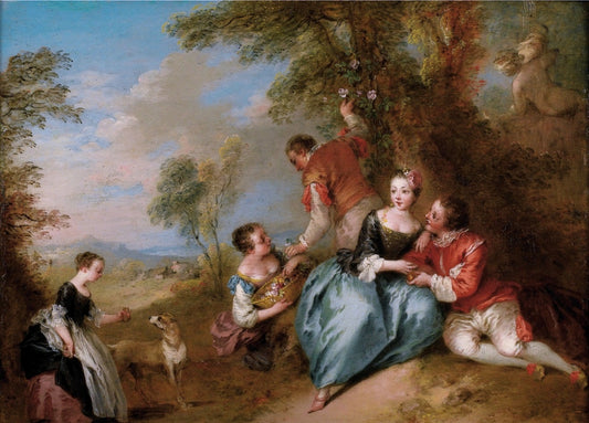 Picking Roses, vintage artwork by Jean-Baptiste Pater, 12x8" (A4) Poster