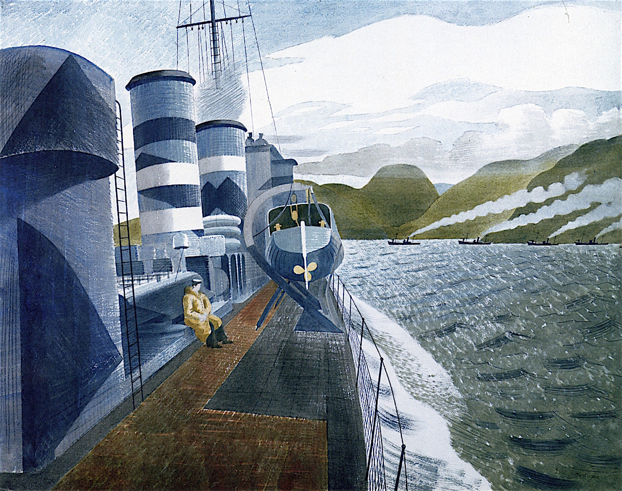 Leaving Scapa Flow, vintage artwork by Eric Ravilious, 12x8" (A4) Poster