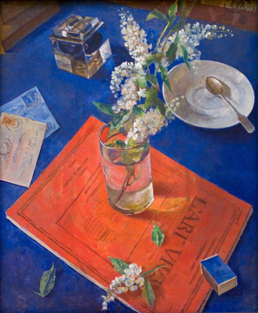 Cherry Blossom in a Glass, vintage artwork by Kuzma Petrov-Vodkin, 12x8" (A4) Poster