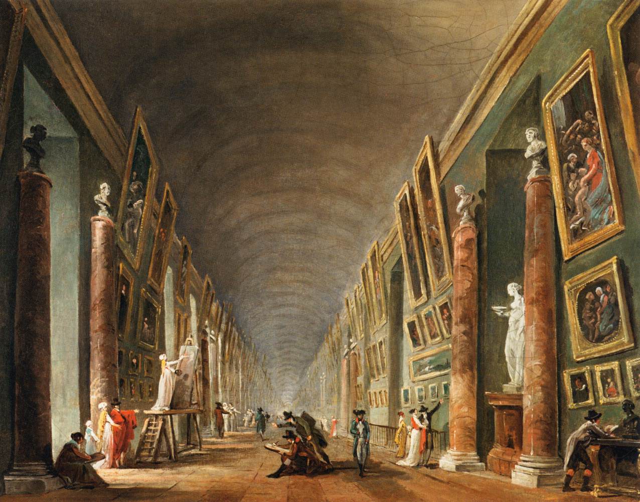 The Grande Gallerie, vintage artwork by Hubert Robert, 12x8" (A4) Poster