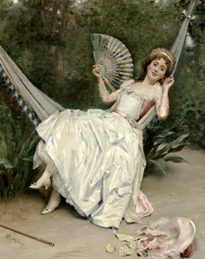 Girl in the Hammock, vintage artwork by Raimundo de Madrazo y Garreta, 12x8" (A4) Poster