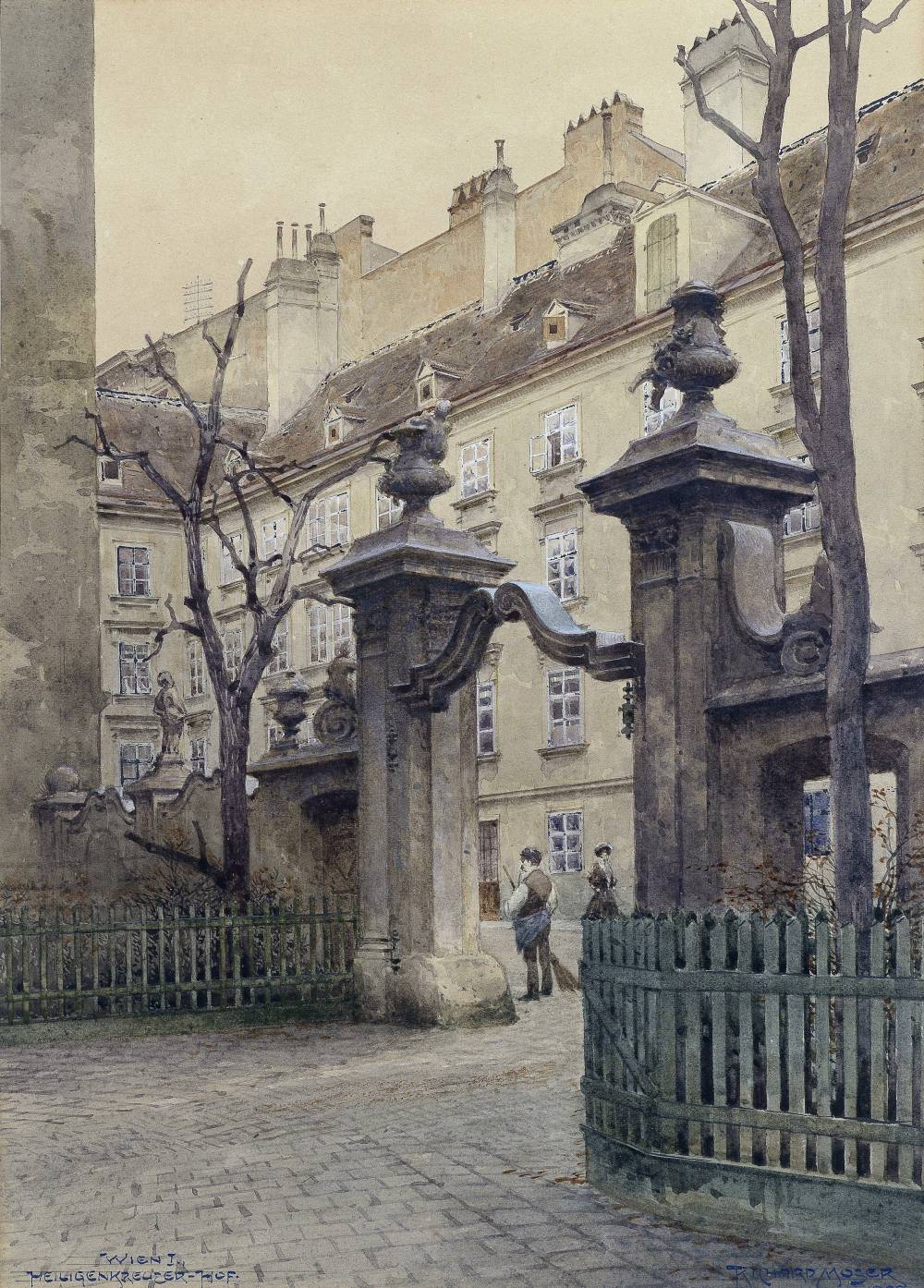 Figures by  a Gateway, Vienna, vintage artwork by Richard Moser, 12x8" (A4) Poster
