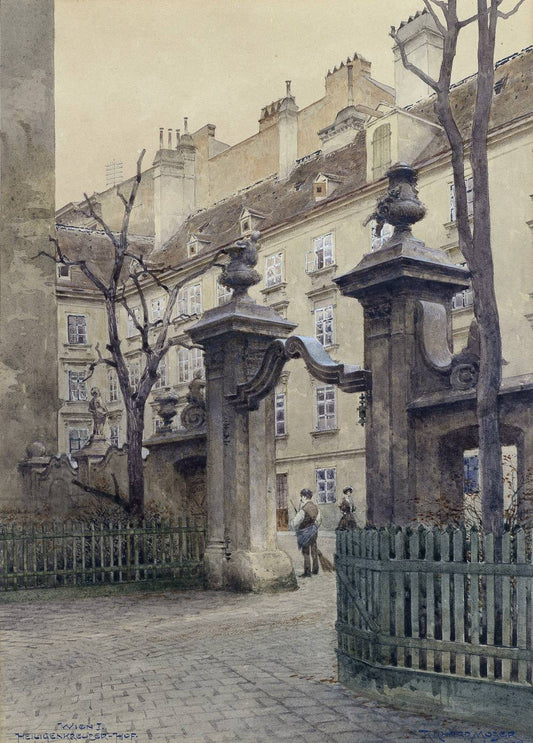Figures by  a Gateway, Vienna, vintage artwork by Richard Moser, 12x8" (A4) Poster