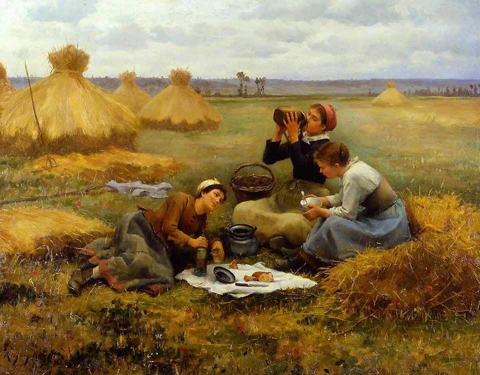 Breakfast in the Fields, vintage artwork by Daniel Ridgway Knight, 12x8" (A4) Poster