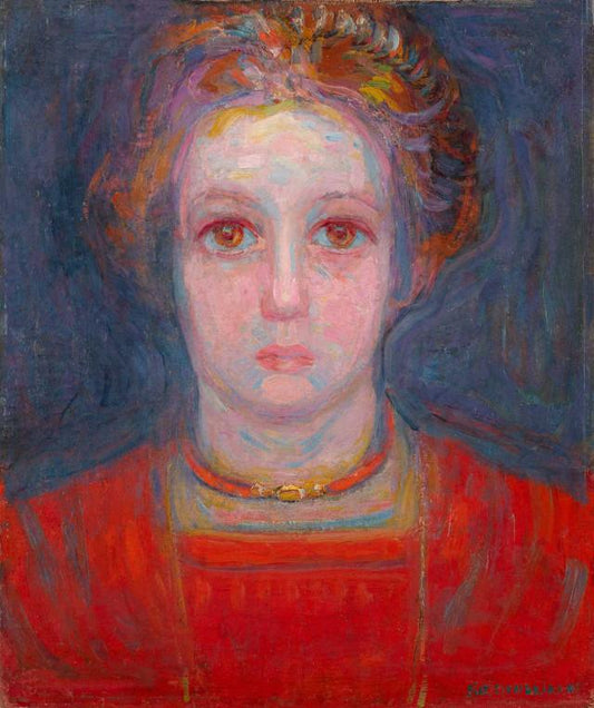 Portrait of a Girl in Red, vintage artwork by Piet Mondriaan, 12x8" (A4) Poster