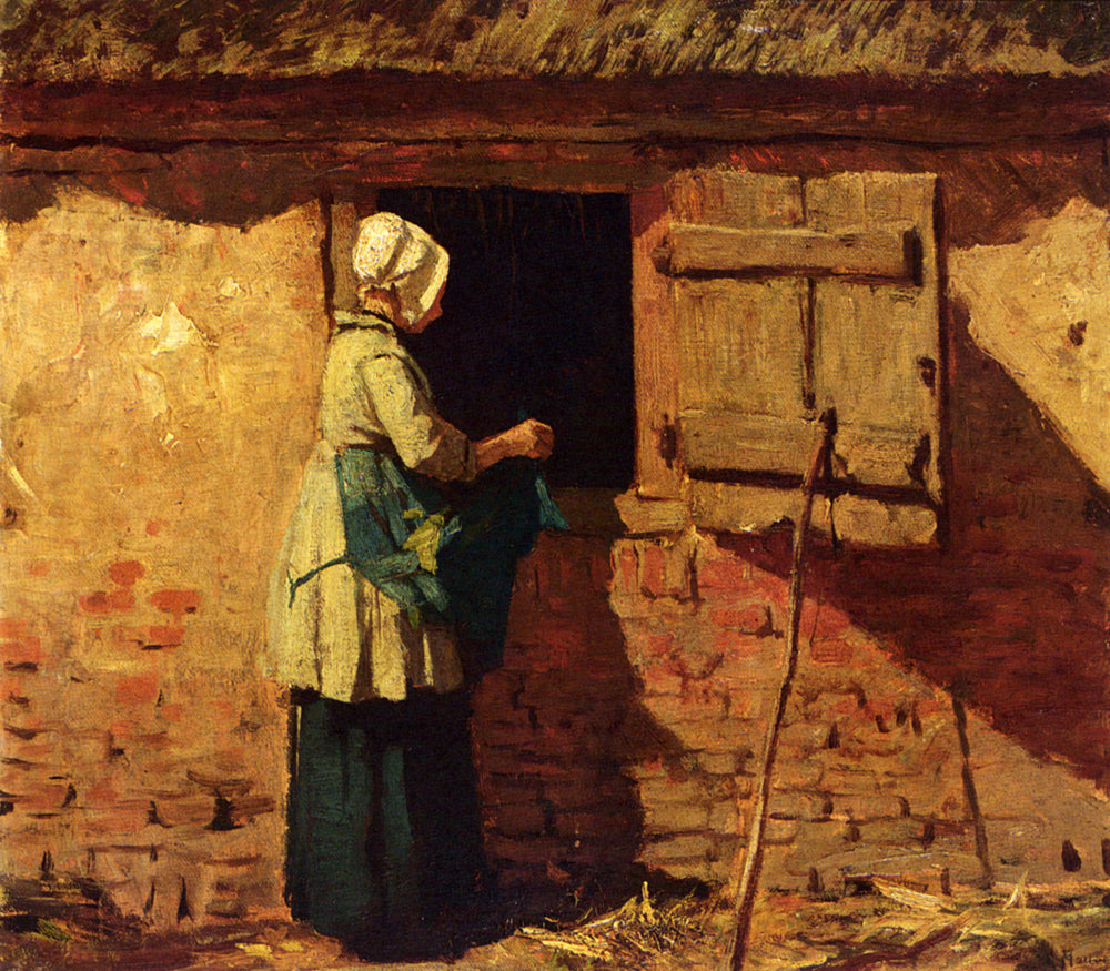 Peasant Woman at a Barn, vintage artwork by Anton Mauve, 12x8" (A4) Poster