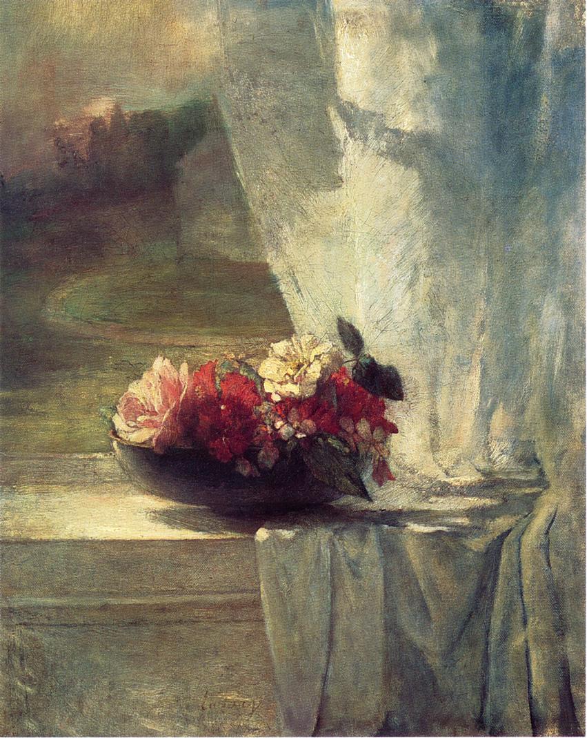 Flowers in a Persian Porcelain Water Bowl, vintage artwork by John La Farge, 12x8" (A4) Poster